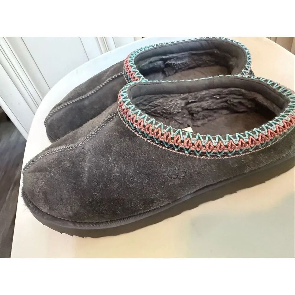 UGG Women's Tasman II Contrast Stitch Slip-On Slippers Shoes Dark Gray Size 8